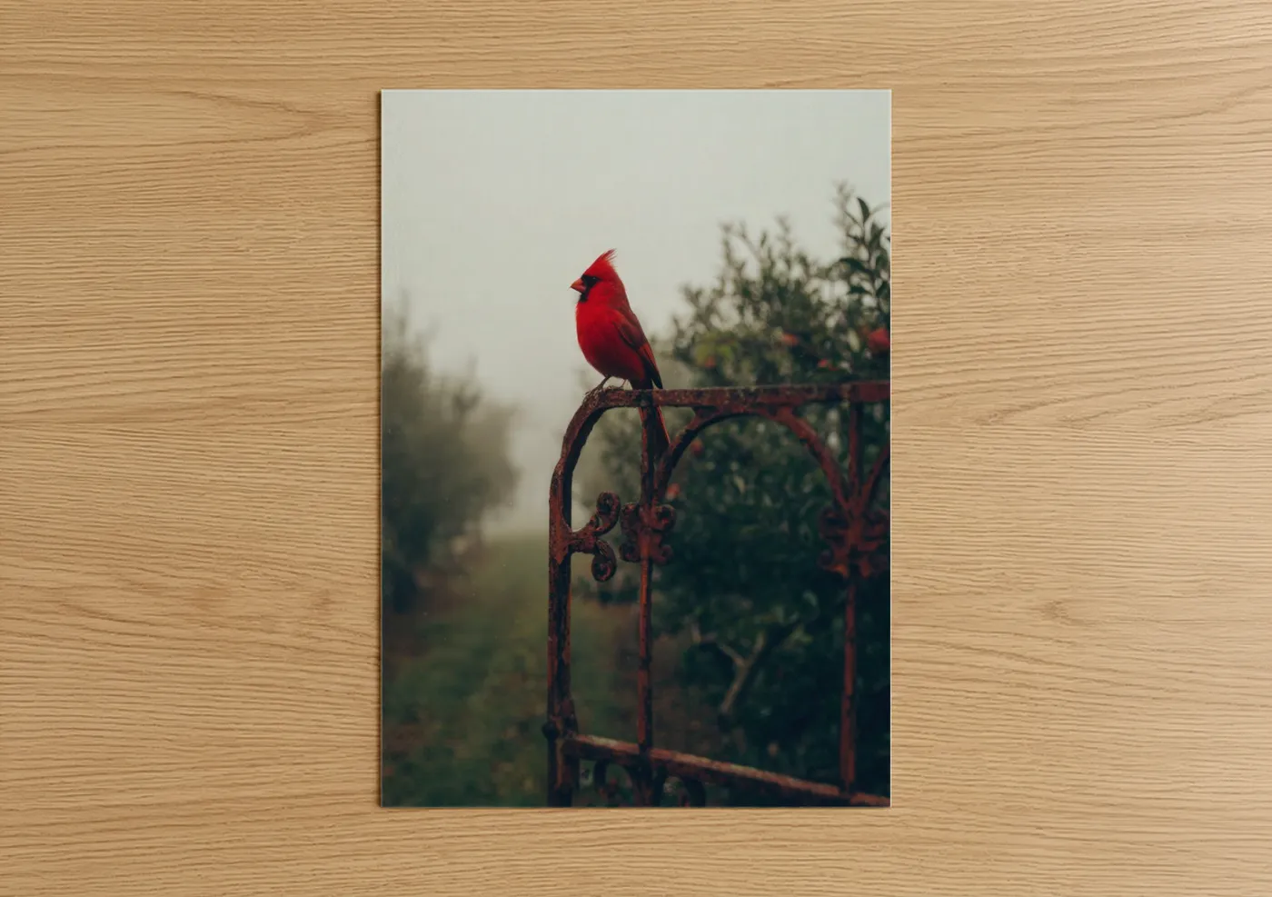 Red Cardinal on Ornate Garden Perch Wall Art