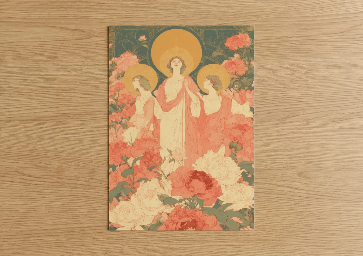 Spiritual Figures Pink Carnations Wall Art