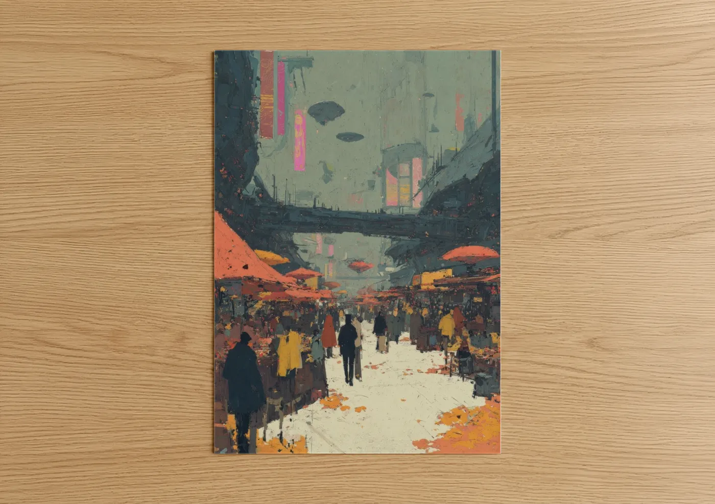 Neon Market Future Sci-Fi Urban Wall Art