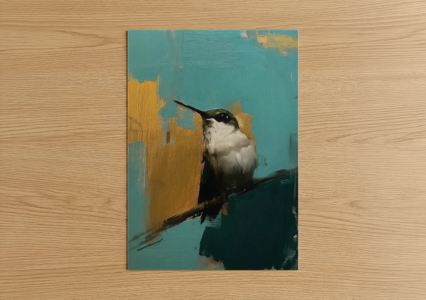 Golden Hummingbird Modern Wall Art
