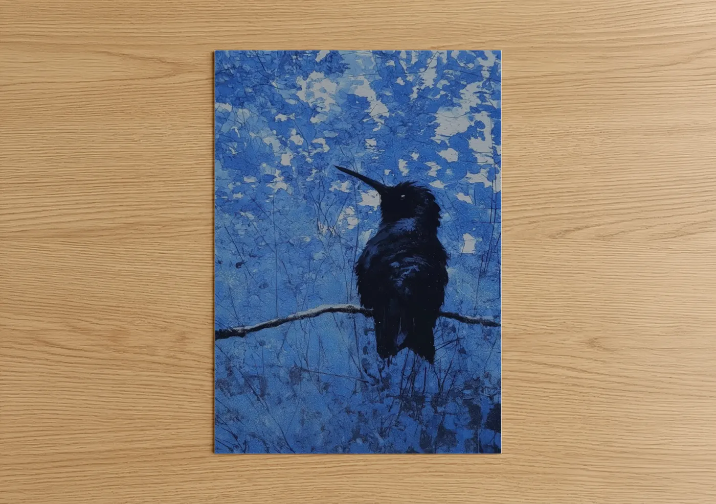 Midnight Hummingbird Winter Blue Wall Art