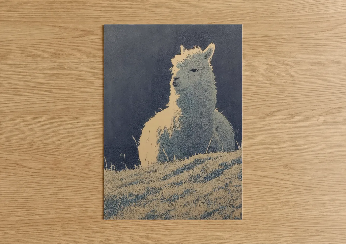 Serene Alpaca Portrait Illustration Wall Art