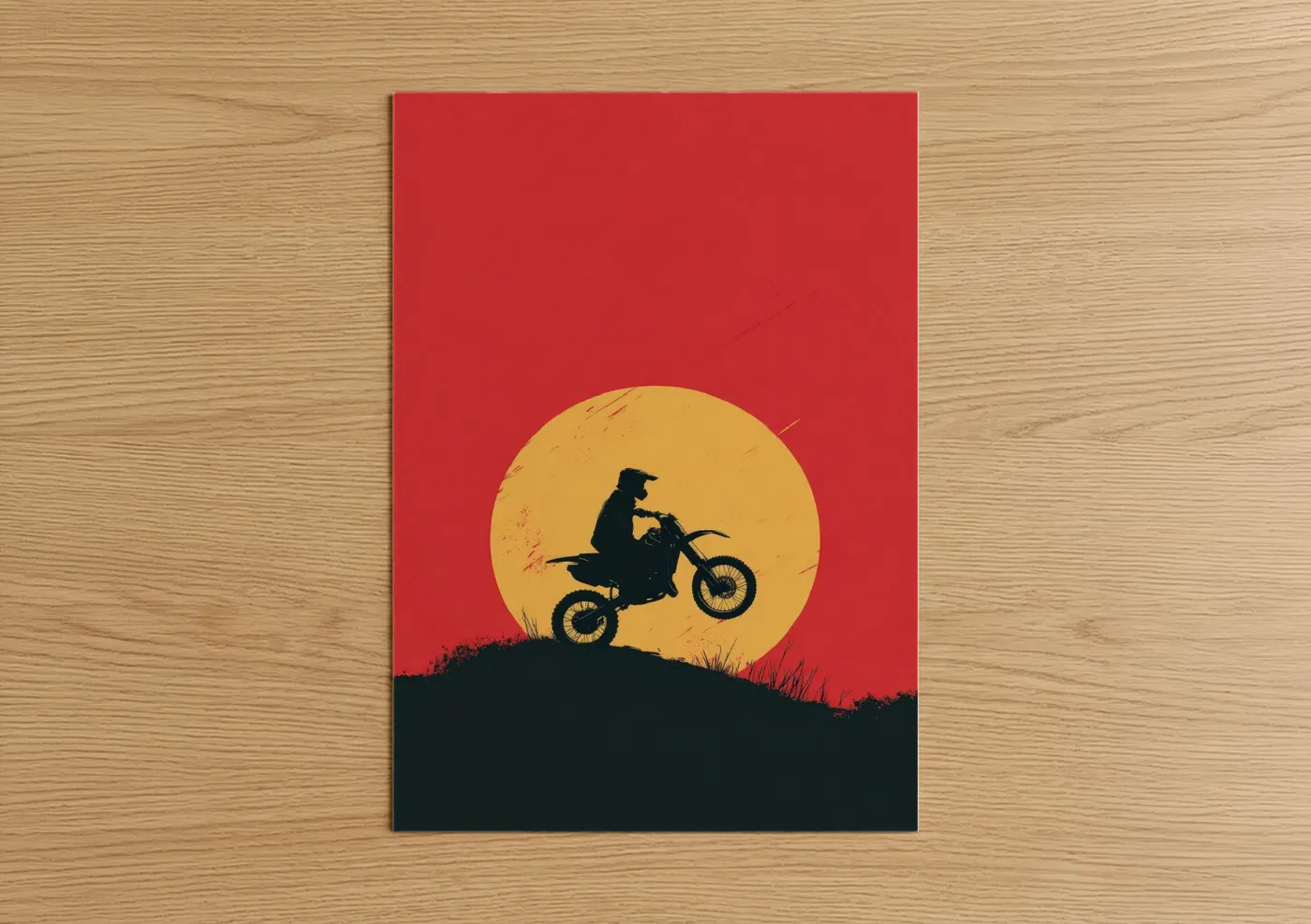 Vintage Motorcycle Stunt Sunset Silhouette Wall Art