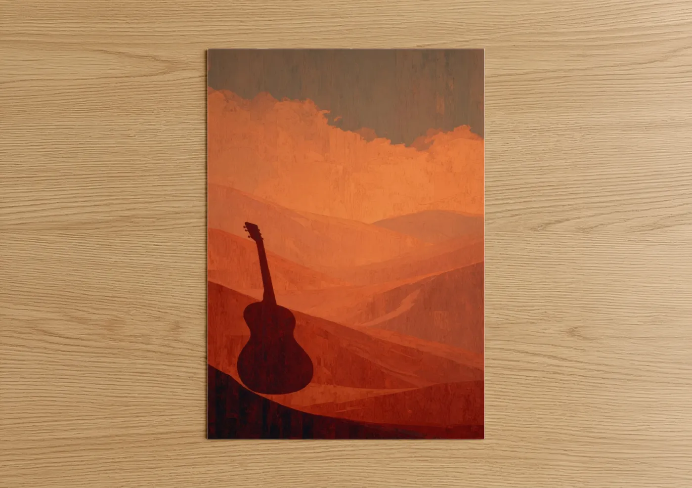 Acoustic Guitar Sunset Mountain Landscape Wall Art
