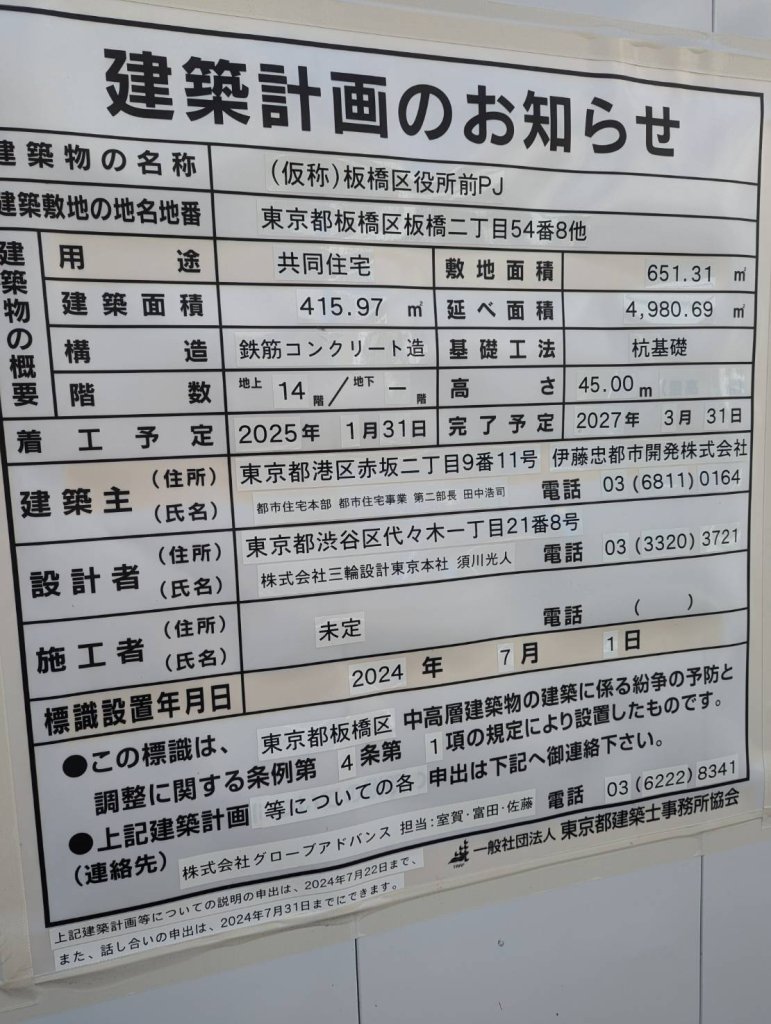 (仮称)板橋区役所前PJ 建築看板写真(2024年12月3日撮影)