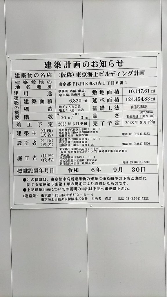 (仮称)東京海上ビルディング計画 建築看板写真(2024年12月3日撮影)