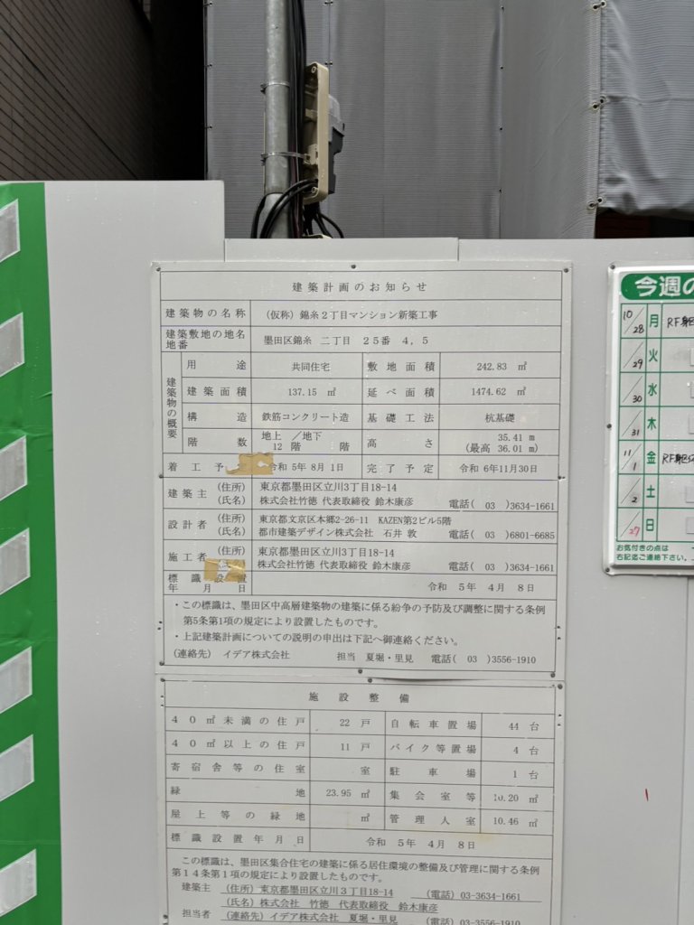 (仮称)錦糸2丁目マンション新築工事 建築看板写真(2024年12月3日撮影)