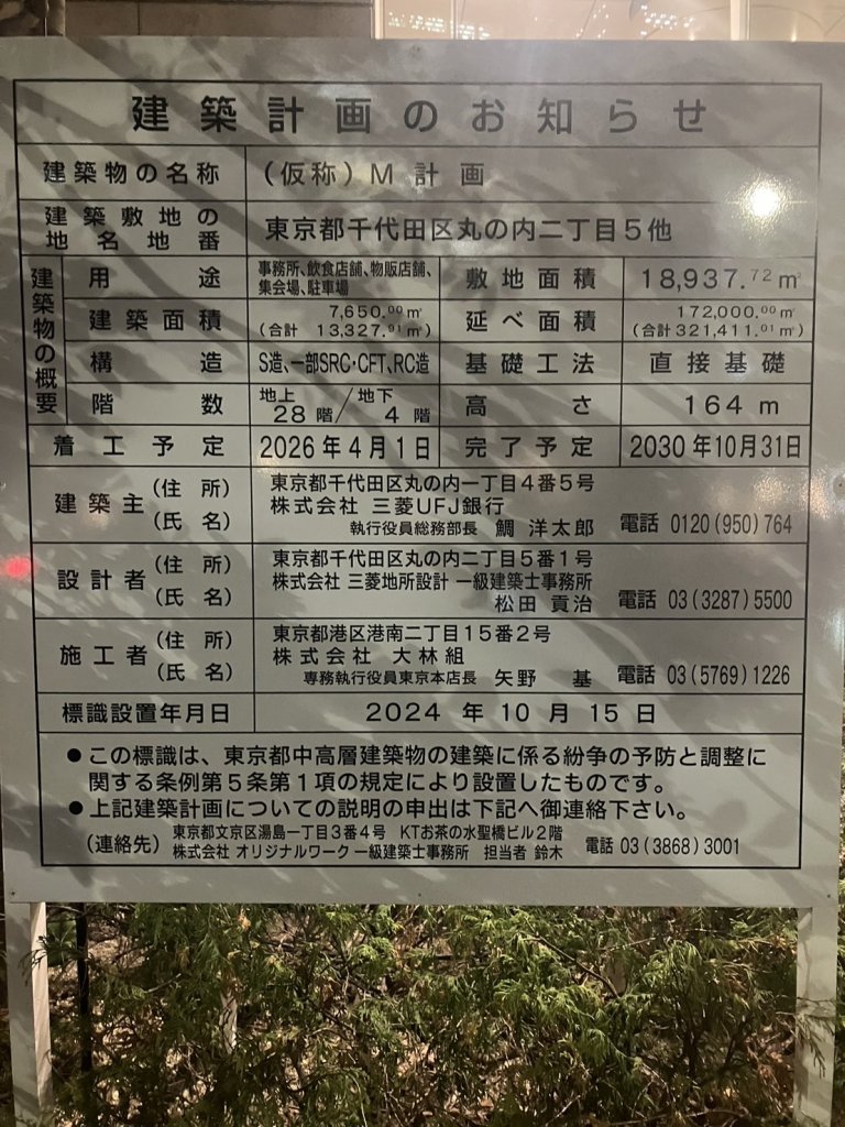 (仮称) M計画 建築看板写真(2025年1月7日撮影)