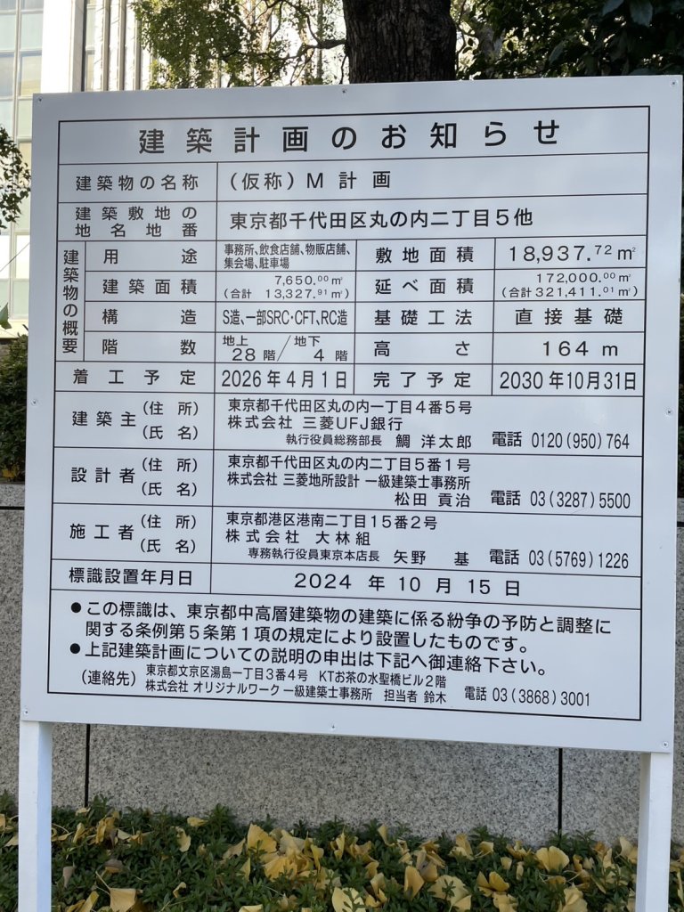 (仮称) M計画 建築看板写真(2025年1月7日撮影)