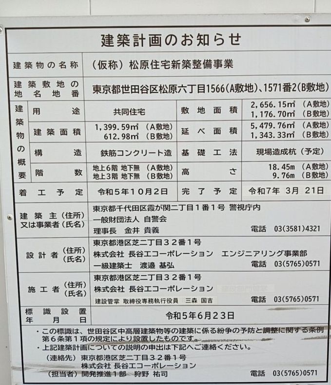 (仮称)松原住宅新築整備事業 建築看板写真(2025年1月16日撮影)
