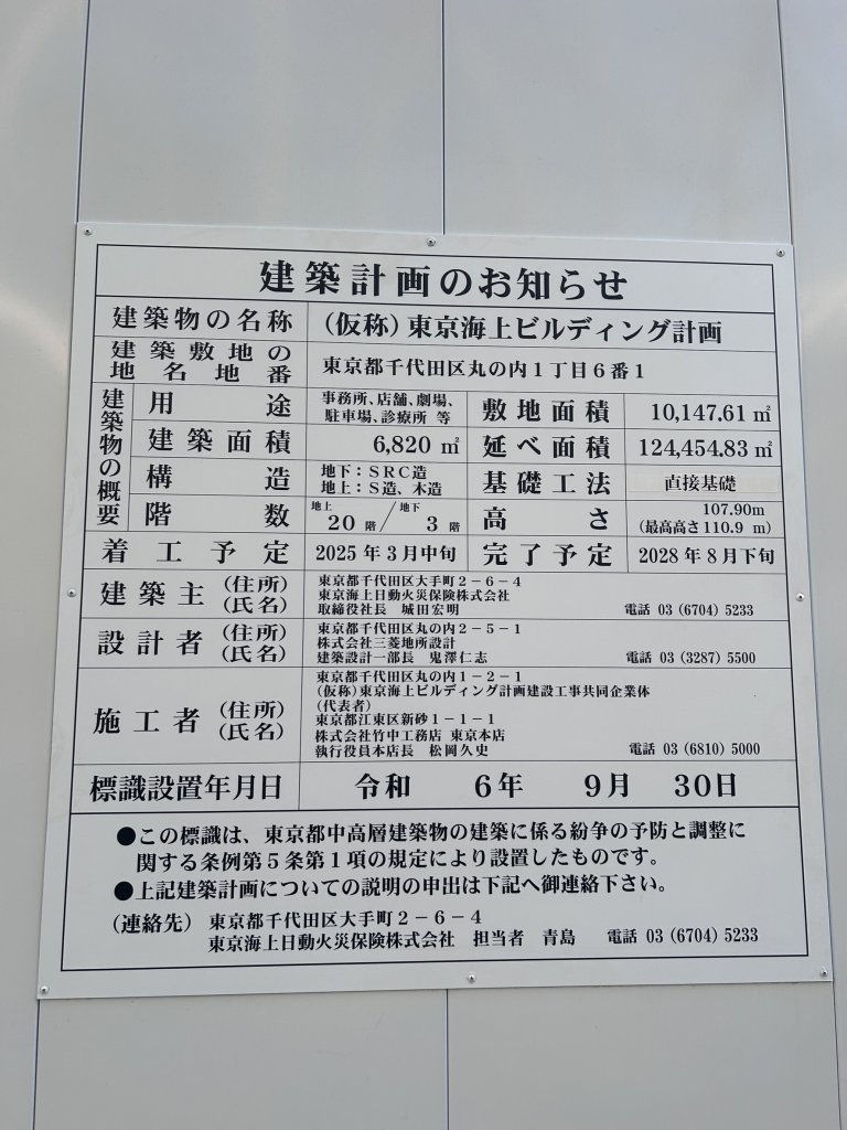 (仮称)東京海上ビルディング計画 建築看板写真(2025年1月18日撮影)