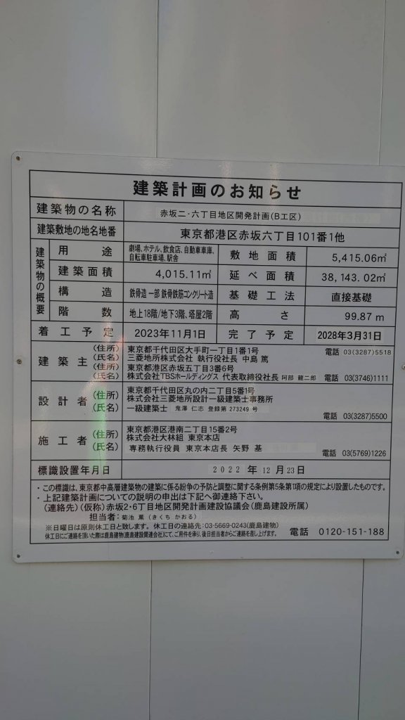 赤坂二・六丁目地区開発計画(B工区) 建築看板写真（2025年1月21日撮影）
