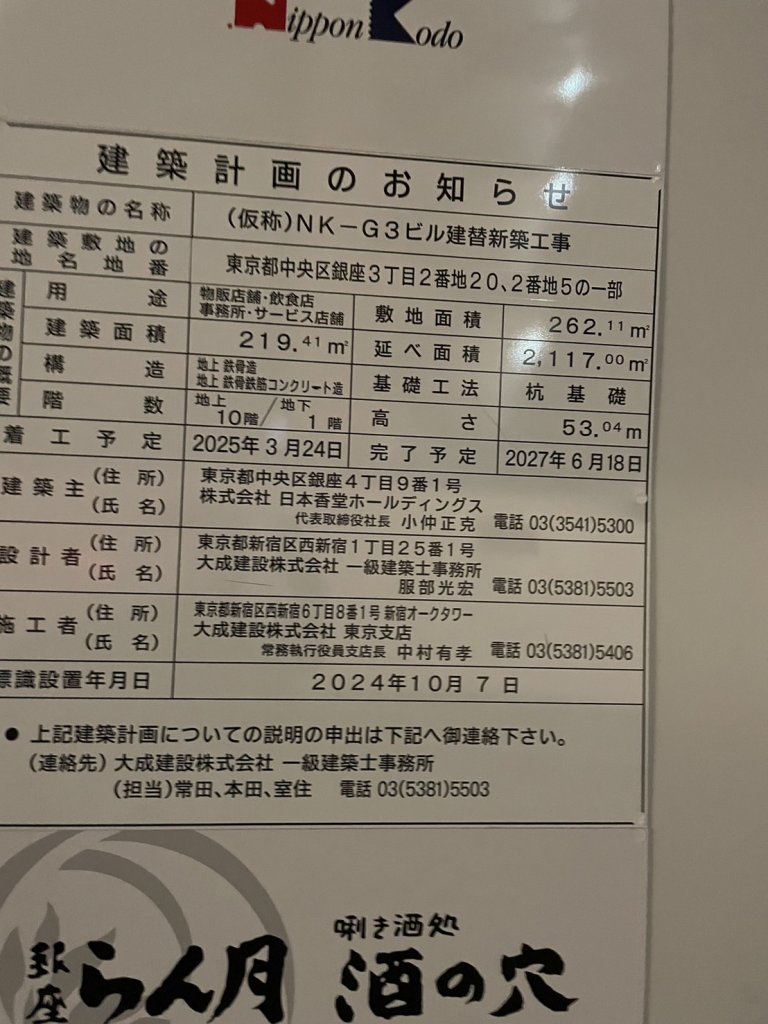 (仮称)NK-G3ビル建替新築工事 建築看板写真(2025年1月21日撮影)