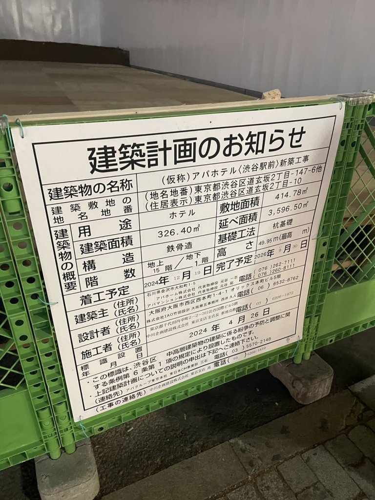 (仮称)アパホテル〈渋谷駅前〉新築工事 建築看板写真(2025年1月21日撮影)