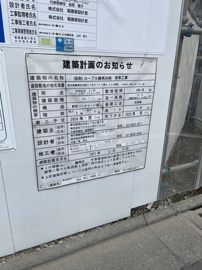 (仮称) ルーブル練馬田柄 新築工事 建築看板写真(2025年2月1日撮影)