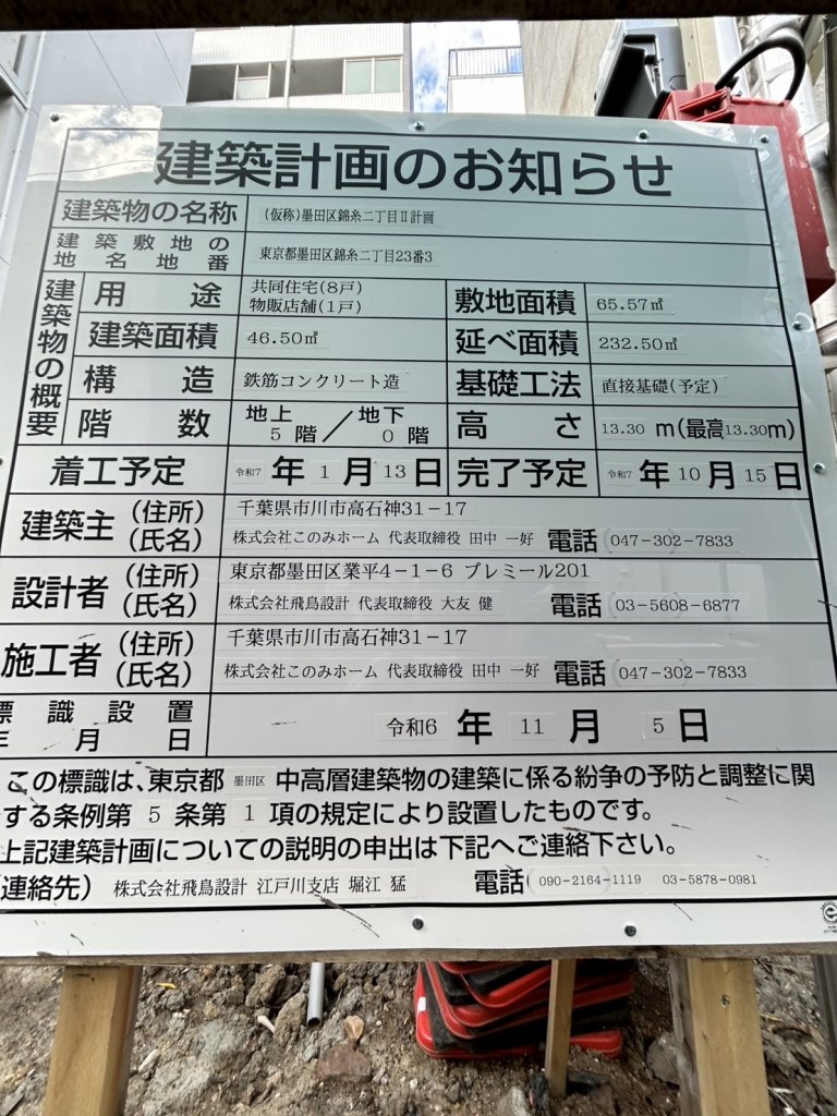 (仮称)墨田区錦糸二丁目Ⅱ計画 建築看板写真(2025年2月6日撮影)