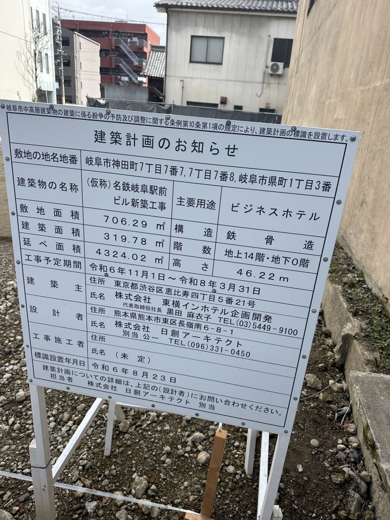 (仮称)名鉄岐阜駅前ビル新築工事 建築看板写真(2025年2月10日撮影)