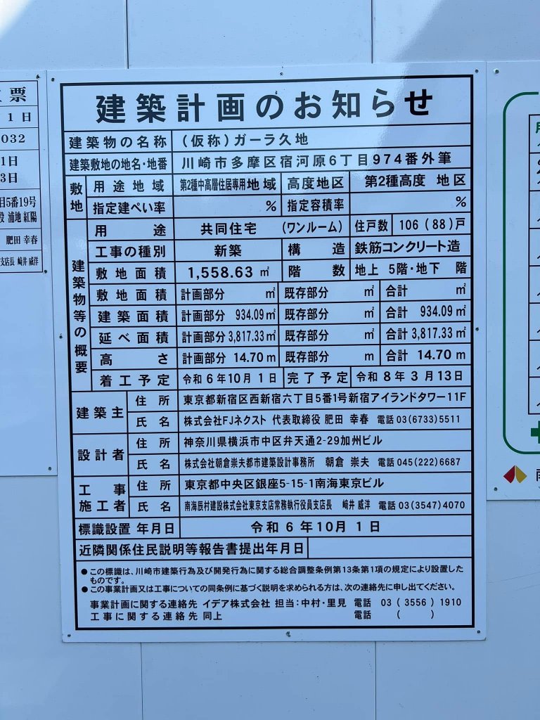 (仮称) ガーラ久地 建築看板写真(2025年2月17日撮影)