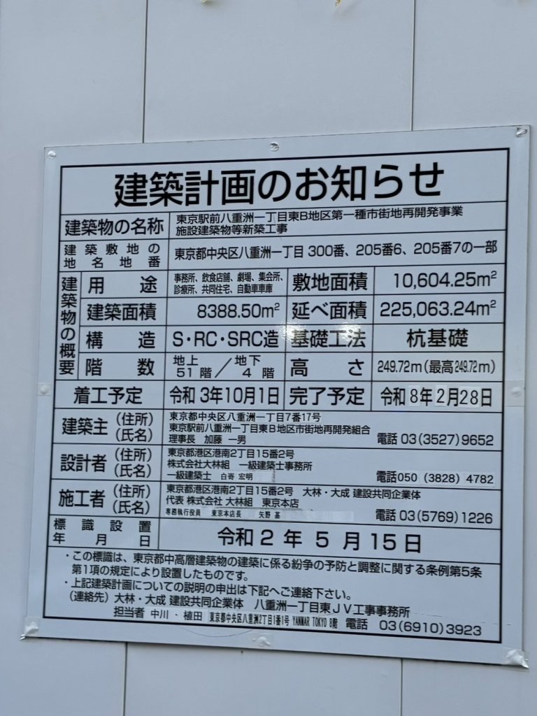 東京駅前八重洲一丁目東B地区第一種市街地再開発事業 施設建築物等新築工事 建築看板写真(2025年2月25日撮影)