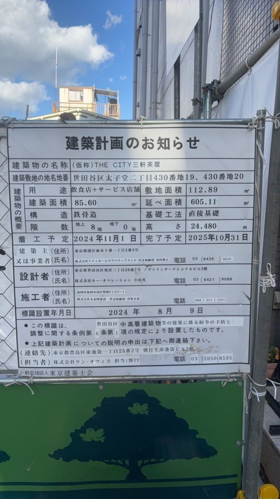 (仮称)THE CITY三軒茶屋 建築看板写真(2025年3月10日撮影)