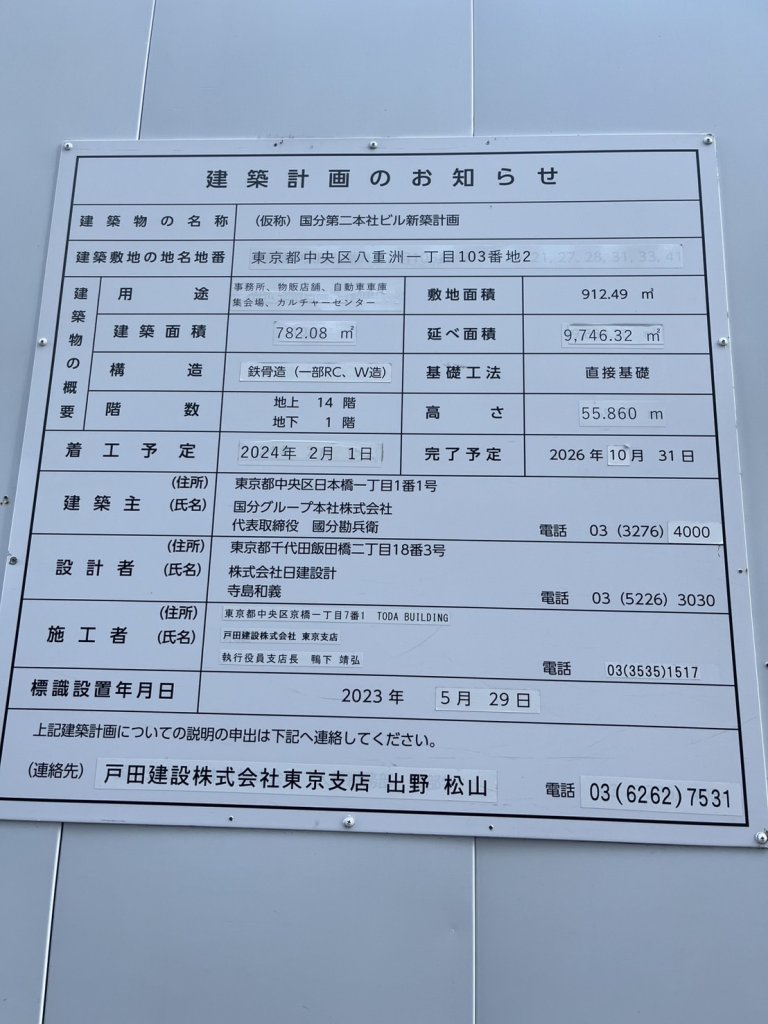 (仮称)国分第二本社ビル新築計画 建築看板写真(2025年3月20日撮影)