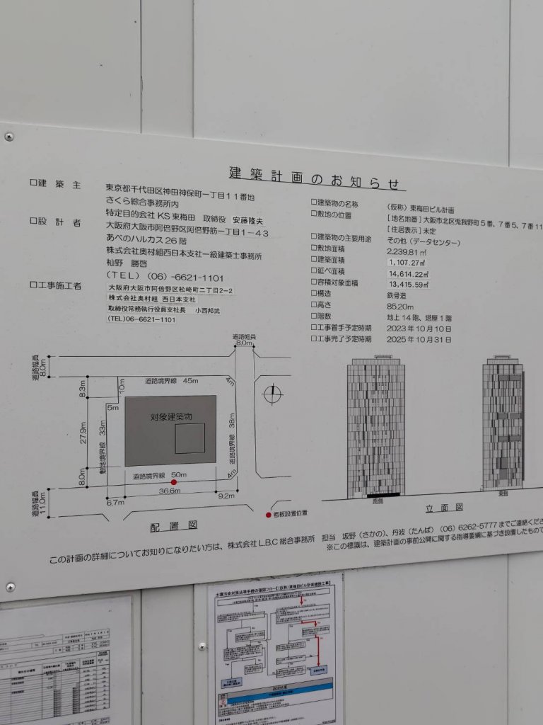 (仮称)東梅田ビル計画 建築看板写真(2025年3月20日撮影)
