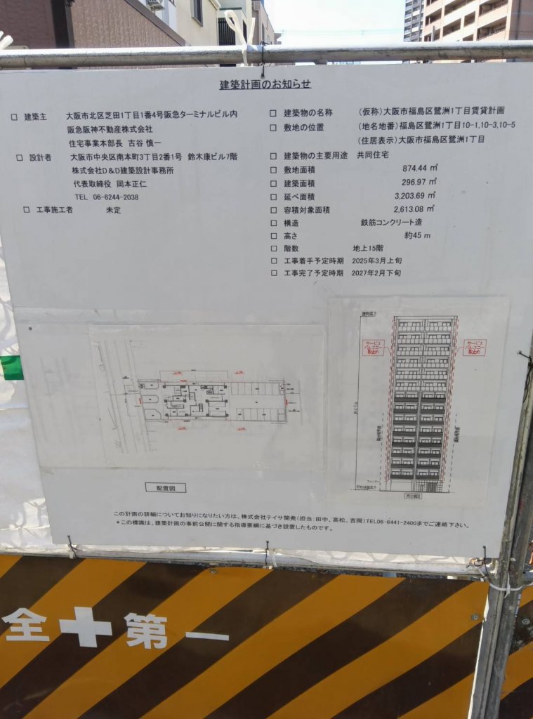 (仮称)大阪市福島区鷺洲1丁目賃貸計画
