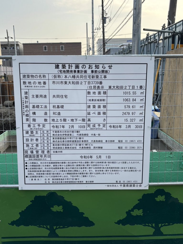 (仮称)本八幡共同住宅新築工事 建築看板写真(2025年3月23日撮影)