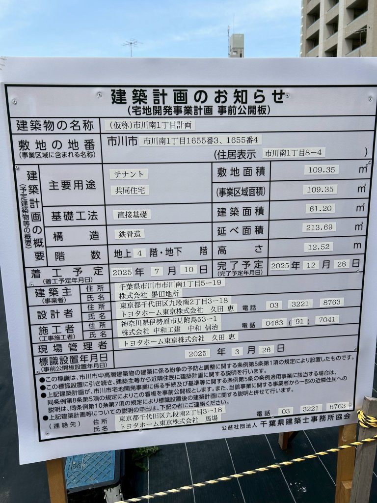(仮称)市川南1丁目計画 建築看板写真(2025年3月31日撮影)