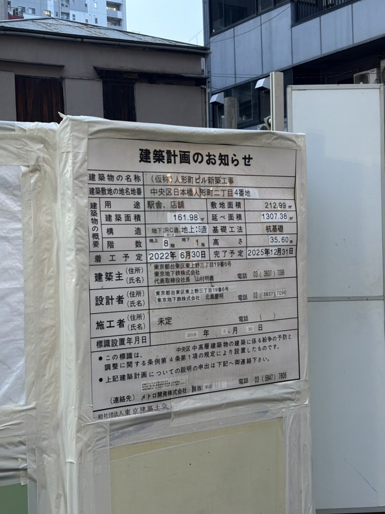 (仮称) 人形町ビル新築工事 建築看板写真(2025年4月22日撮影)