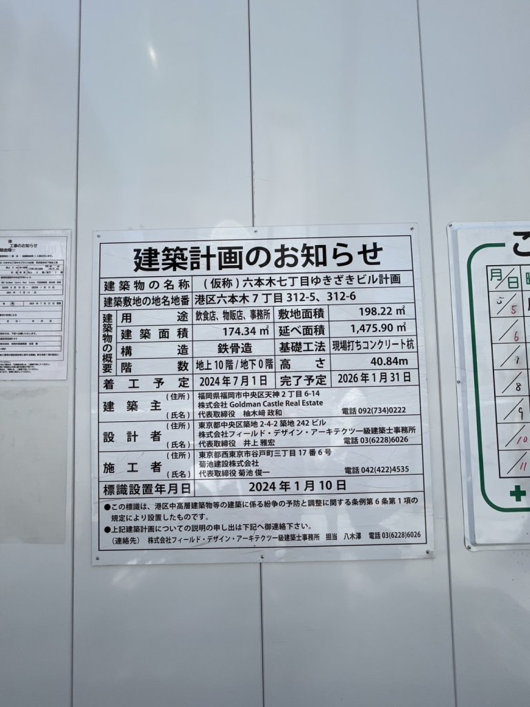 (仮称)六本木七丁目ゆきざきビル計画 建築看板写真（2025年5月10日撮影）