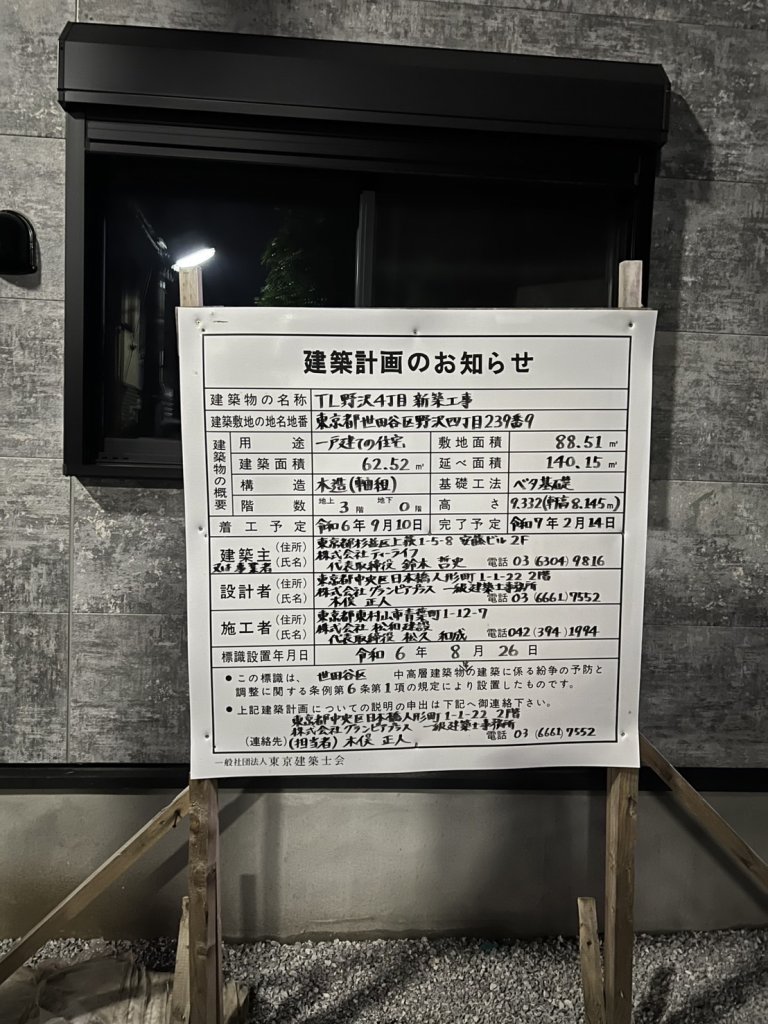 TL野沢4丁目 新築工事 建築看板写真(2025年5月10日撮影)