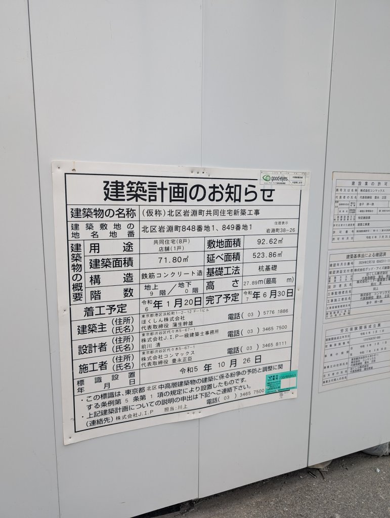 (仮称)北区岩淵町共同住宅新築工事 建築看板写真(2025年5月16日撮影)