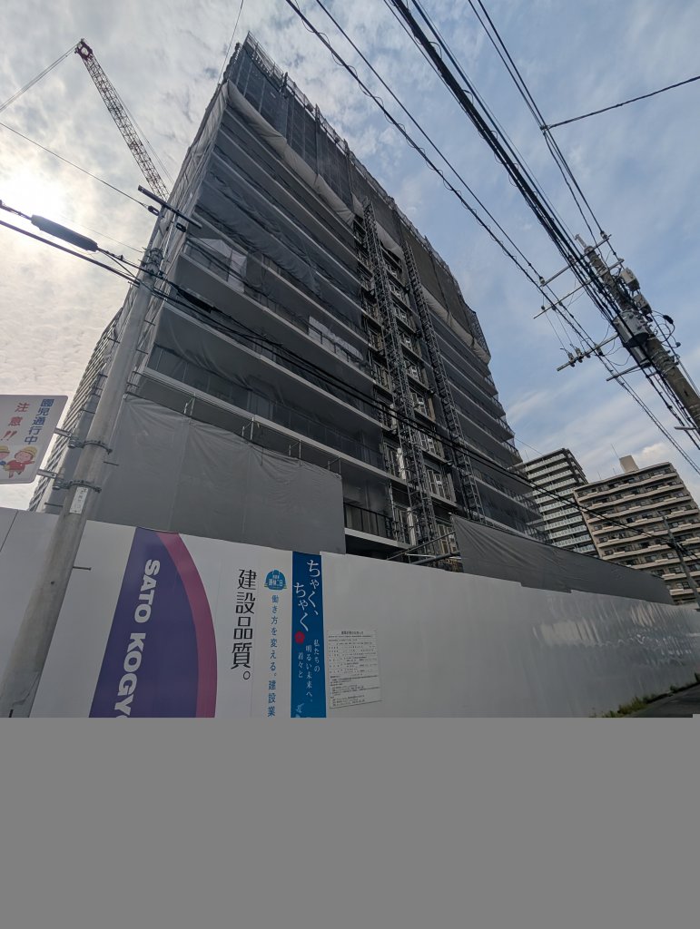 川口本町4丁目9番地区第一種市街地再開発事業 施設建築物等新築工事 新築工事現場の全景写真(2025年5月16日撮影)