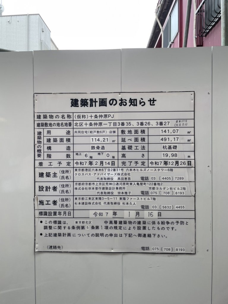 (仮称)十条仲原PJ 建築看板写真(2025年5月19日撮影)