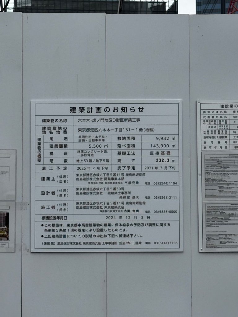 六本木・虎ノ門地区D街区新築工事 建築看板写真（2025年5月25日撮影）