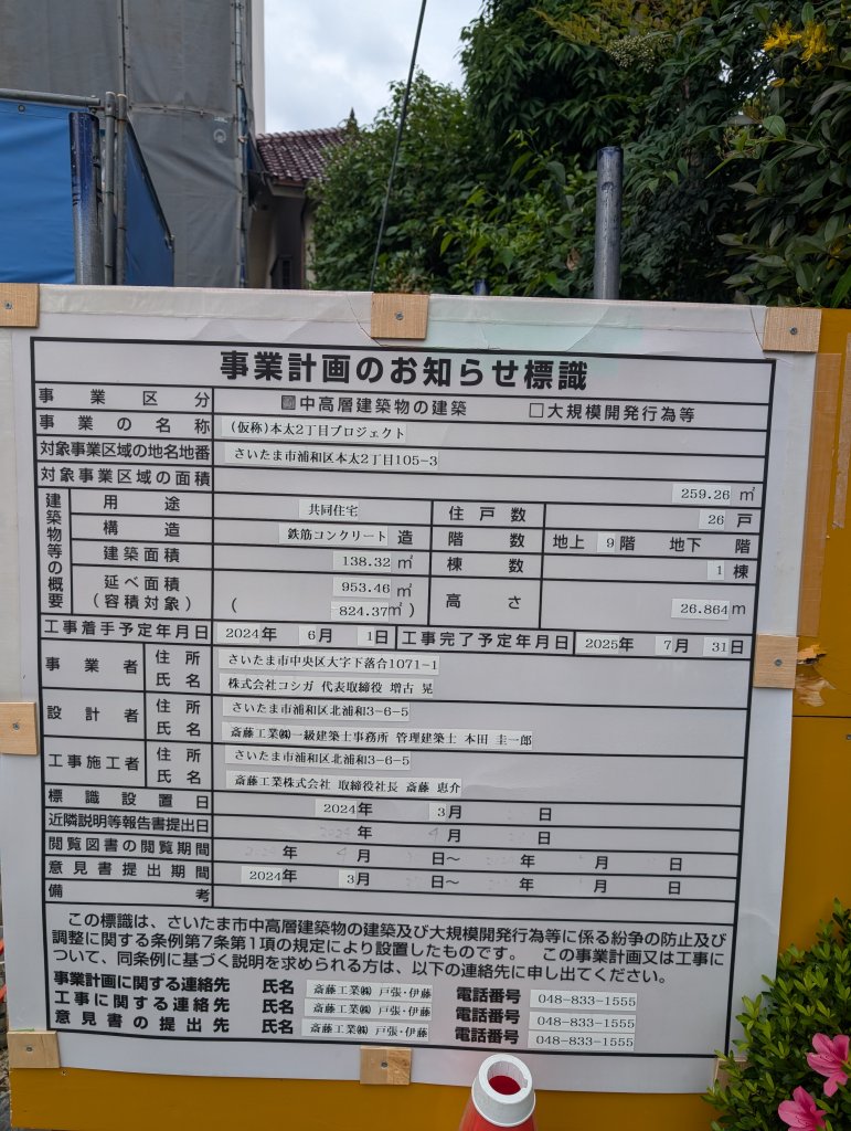 (仮称)本太2丁目プロジェクト 建築看板写真(2025年5月27日撮影)
