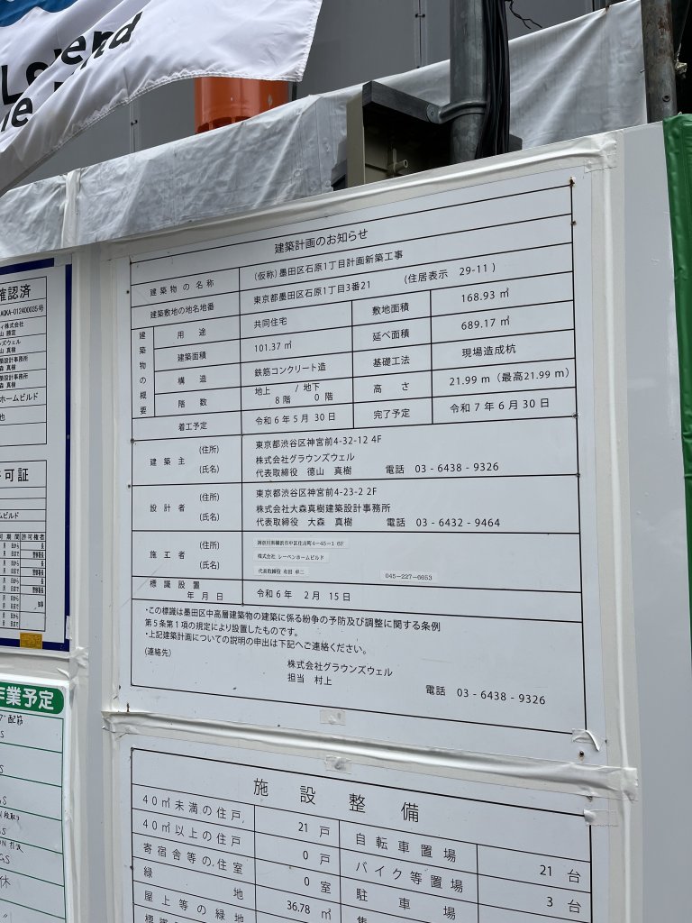 (仮称)墨田区石原1丁目計画新築工事 建築看板写真(2025年5月27日撮影)