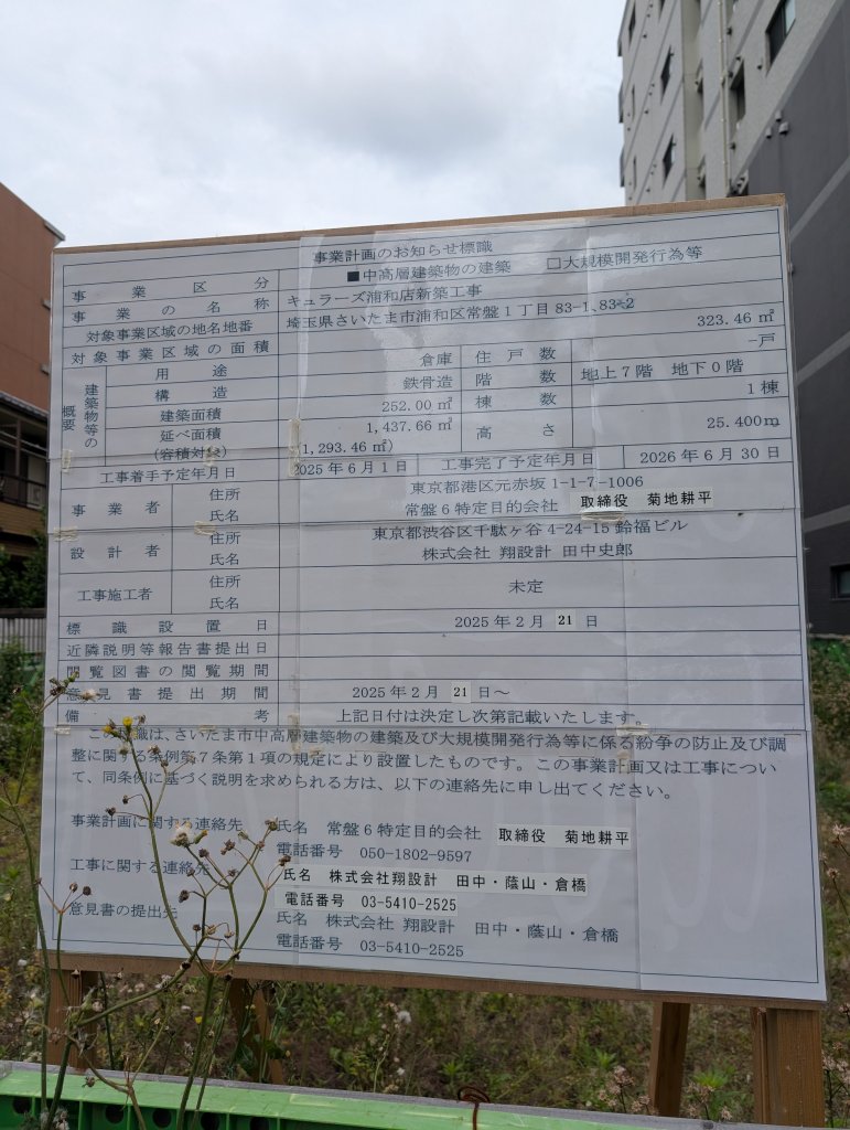 キュラーズ浦和店新築工事 建築看板写真(2025年5月27日撮影)