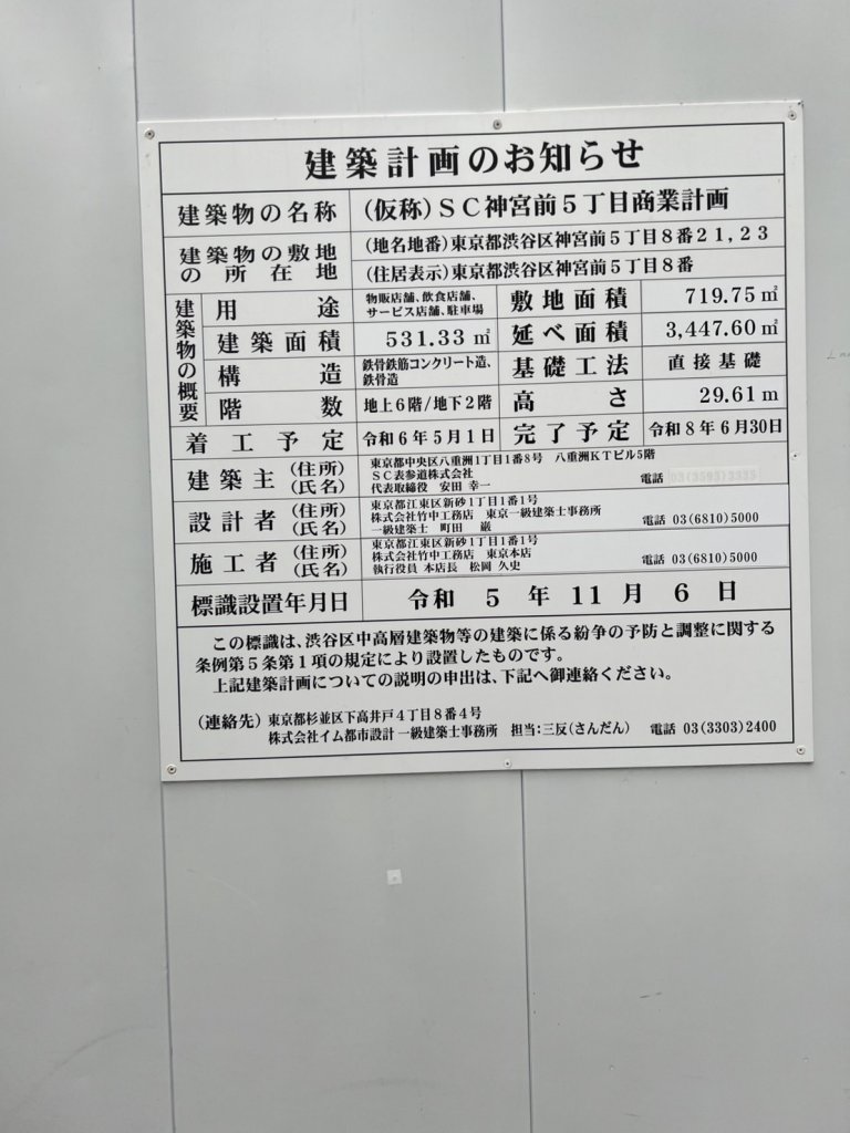 (仮称)SC神宮前5丁目商業計画 建築看板写真（2025年6月8日撮影）