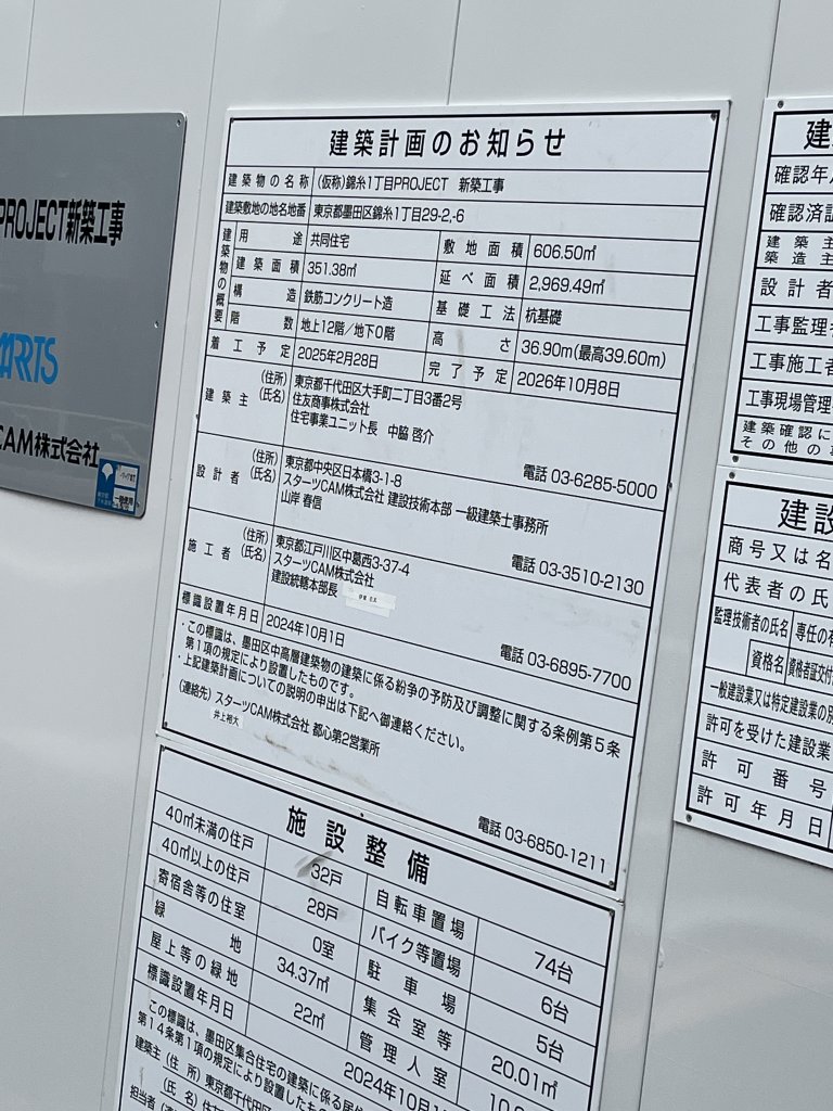 (仮称)錦糸1丁目PROJECT 新築工事 建築看板写真(2025年6月13日撮影)