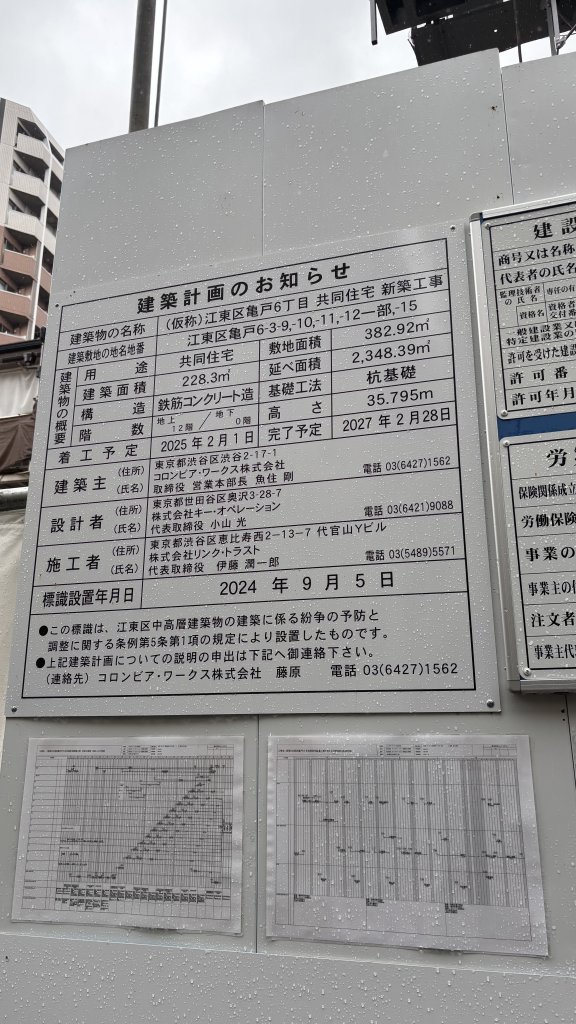 (仮称)江東区亀戸6丁目 共同住宅新築工事 建築看板写真(2025年6月25日撮影)