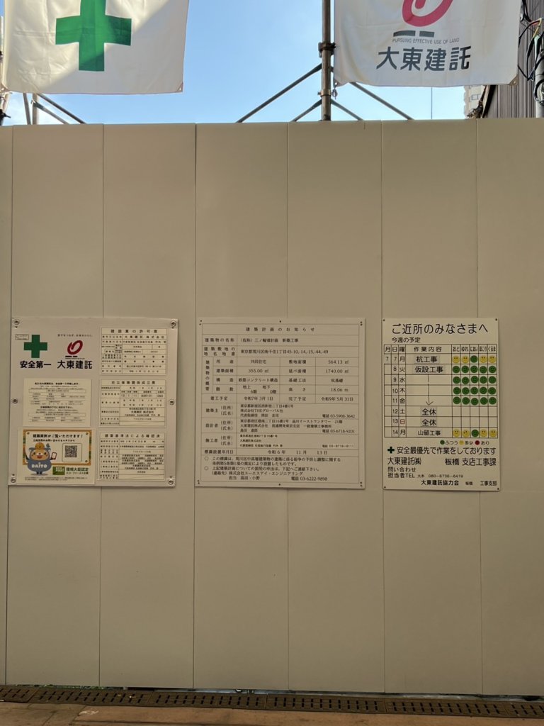 (仮称) 三ノ輪Ⅷ計画 新築工事 新築工事現場の全景写真（2025年7月22日撮影）