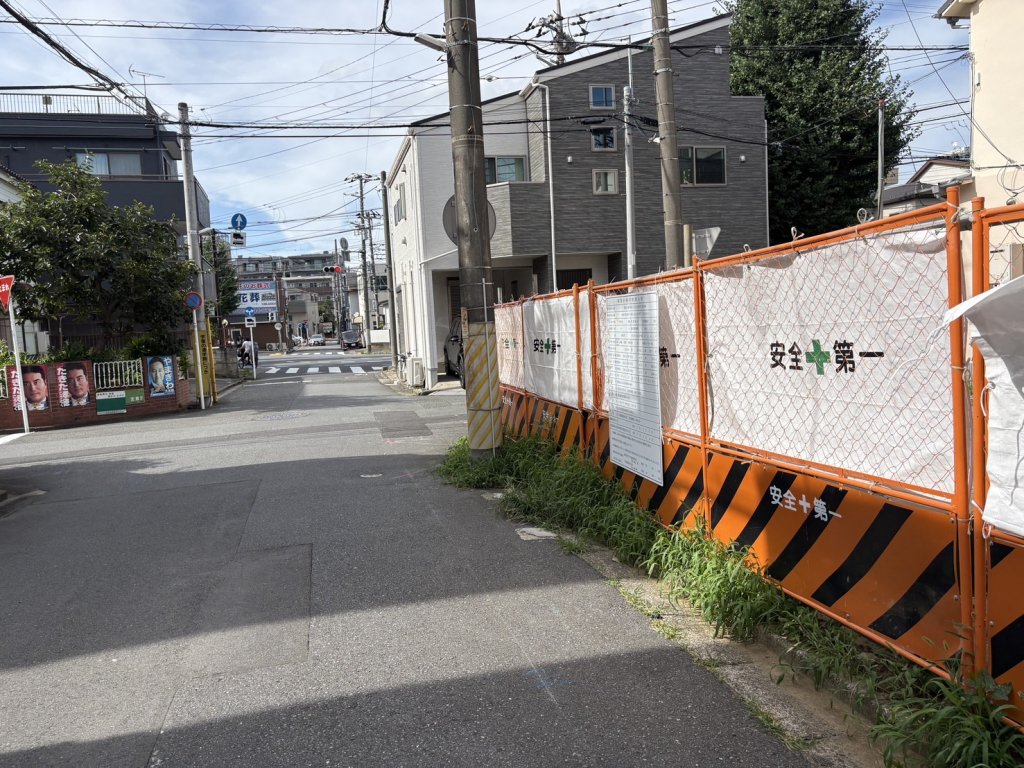 (仮称)川崎中原区上丸子山王町2丁目計画 新築工事現場の全景写真(2025年7月22日撮影)