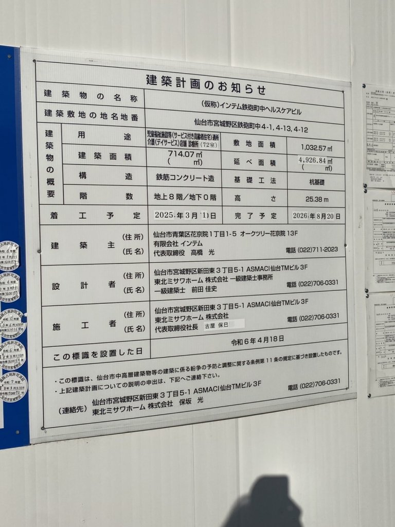 (仮称)インテム鉄砲町中ヘルスケアビル 建築看板写真(2025年9月6日撮影)