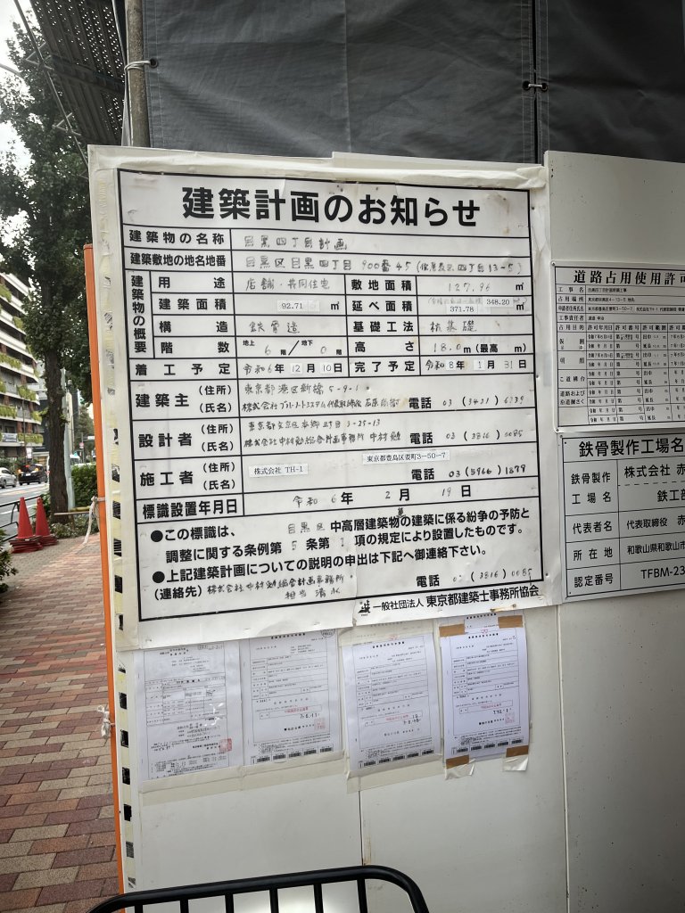 目黒四丁目計画 建築看板写真（2025年10月8日撮影）