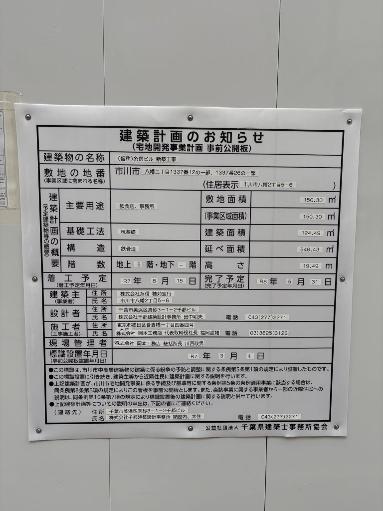 (仮称)糸信ビル 新築工事 建築看板写真(2025年10月21日撮影)