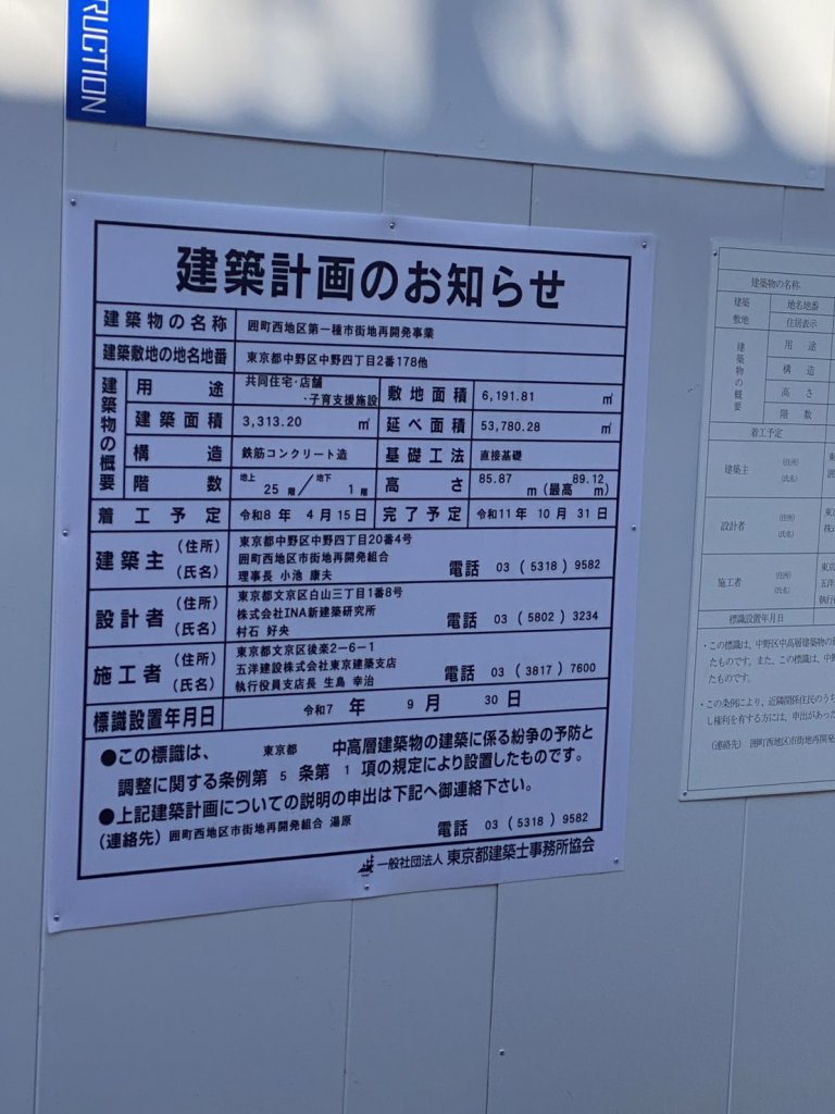 囲町西地区第一種市街地再開発事業 建築看板写真(2025年11月3日撮影)