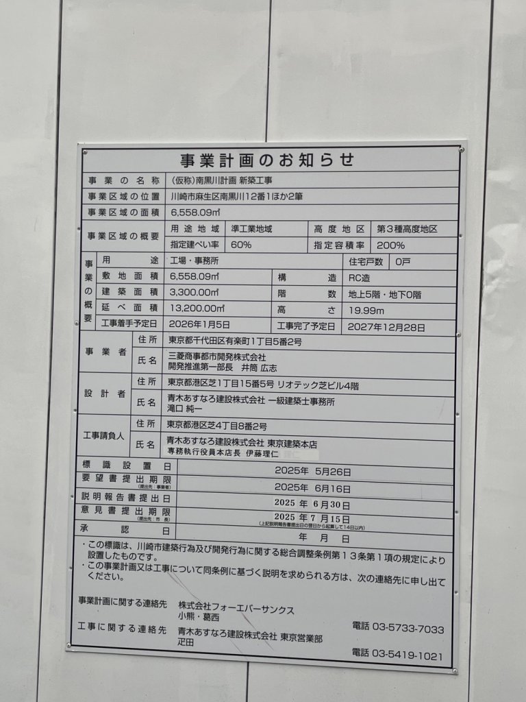 (仮称)南黒川計画 新築工事 建築看板写真（2025年11月22日撮影）