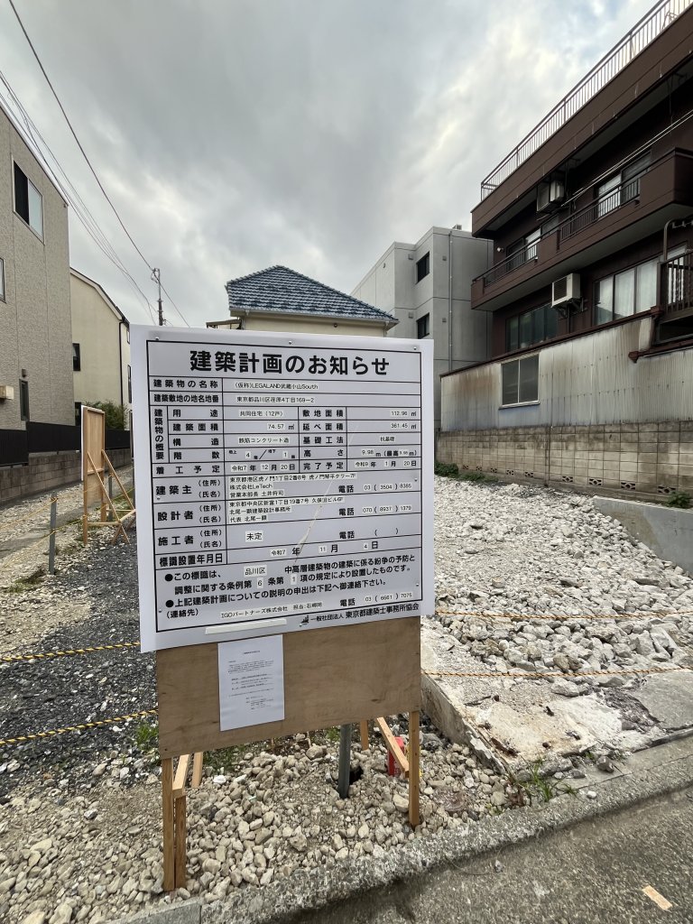 (仮称)LEGALAND武蔵小山South 新築工事現場の全景写真（2025年11月23日撮影）